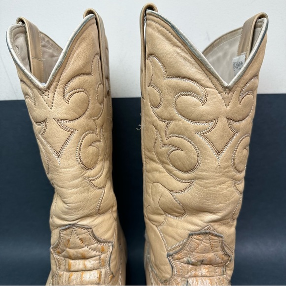El Patron Don Julio Alligator Print Cowboy Boots Tan Beige Size Mens 27.5 US 8.5 - Picture 11 of 12